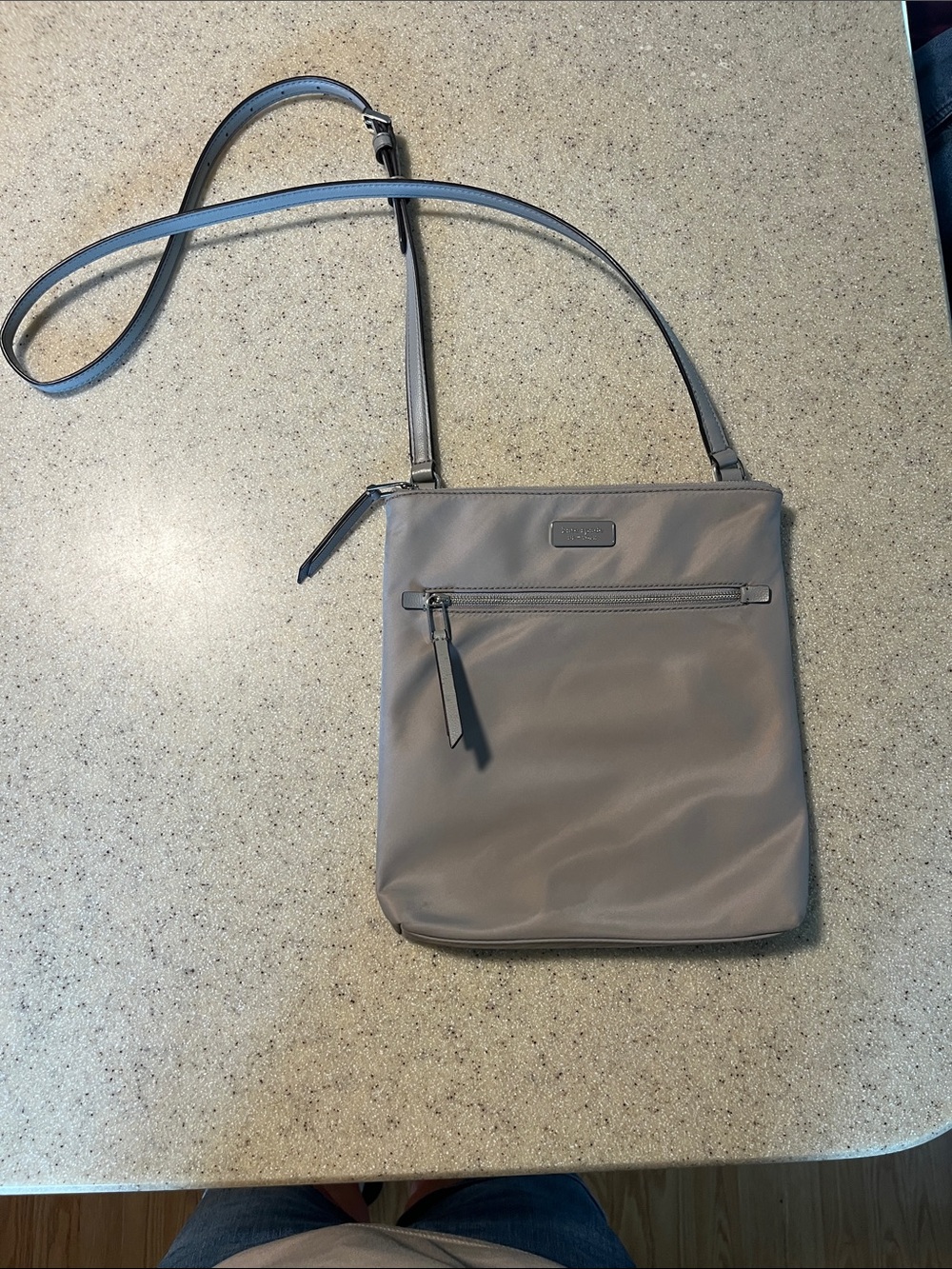 kate spade Gray Nylon Crossbody Bag with Front Zip Pocket